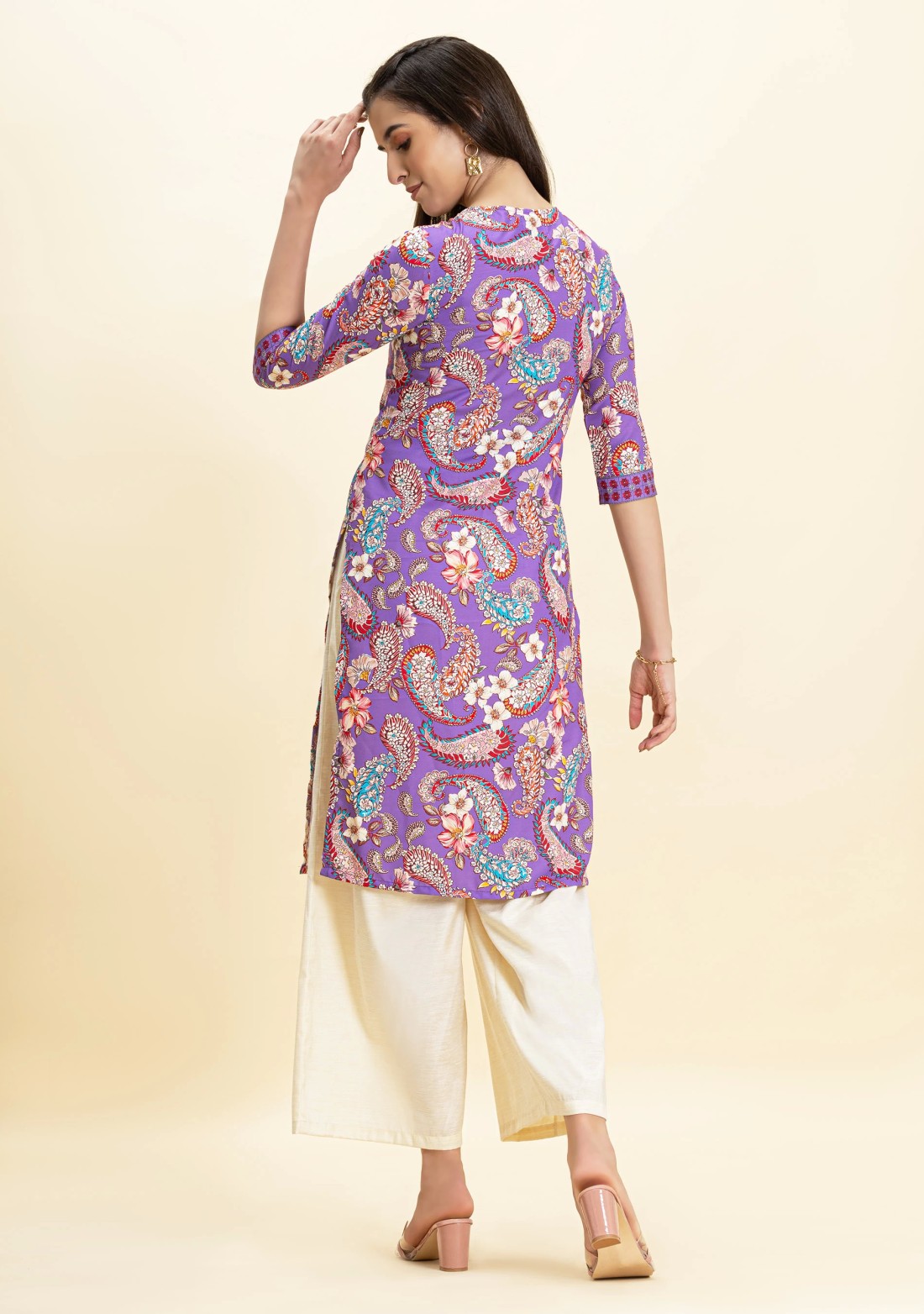 Purple Paisley Print Rayon Straight Kurta