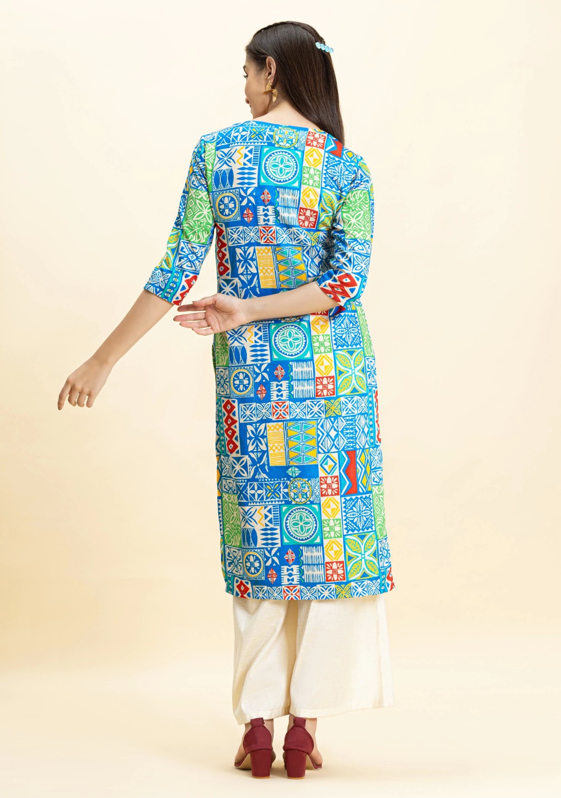 Multi Colour Ethnic Print Rayon Straight Kurta