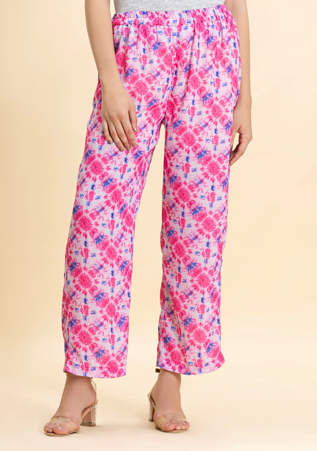 Pink Shibori Print Palazzo Pants