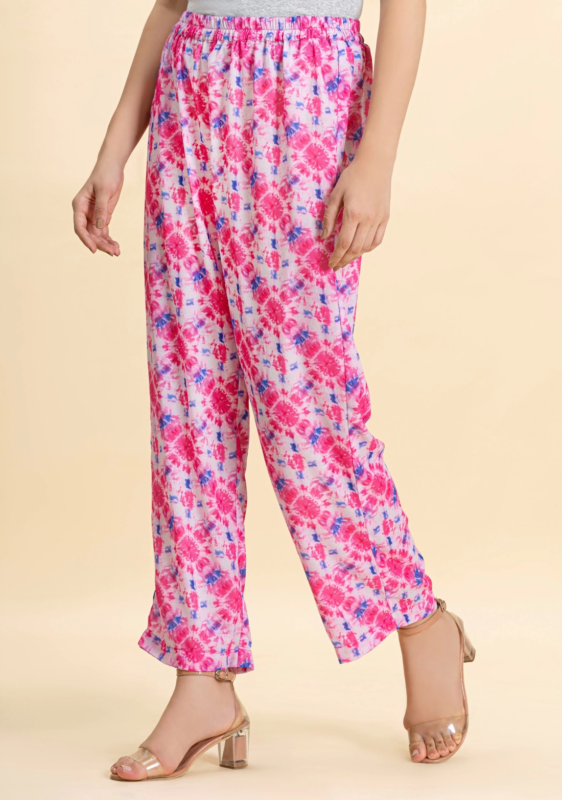 Pink Shibori Print Palazzo Pants