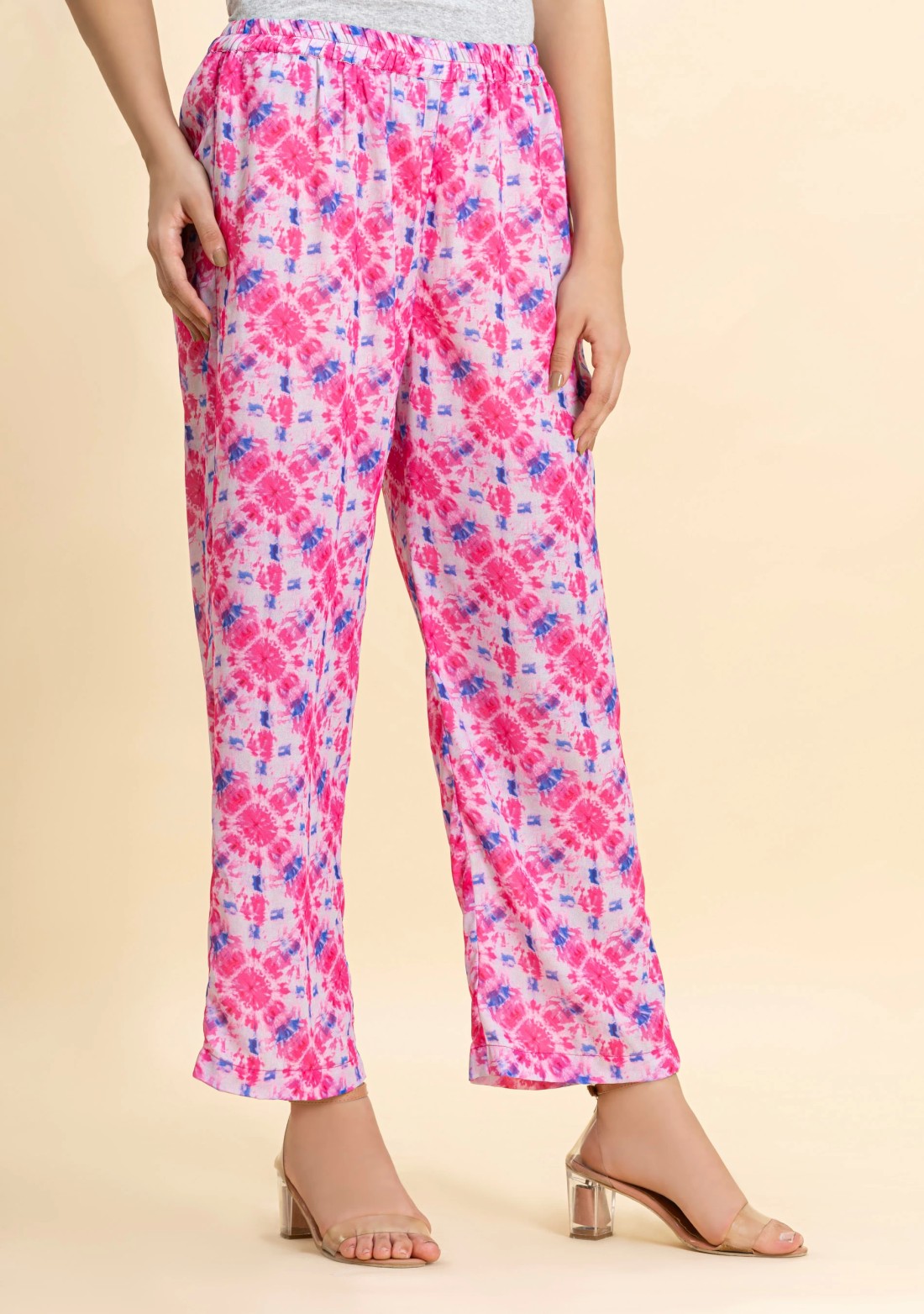 Pink Shibori Print Palazzo Pants