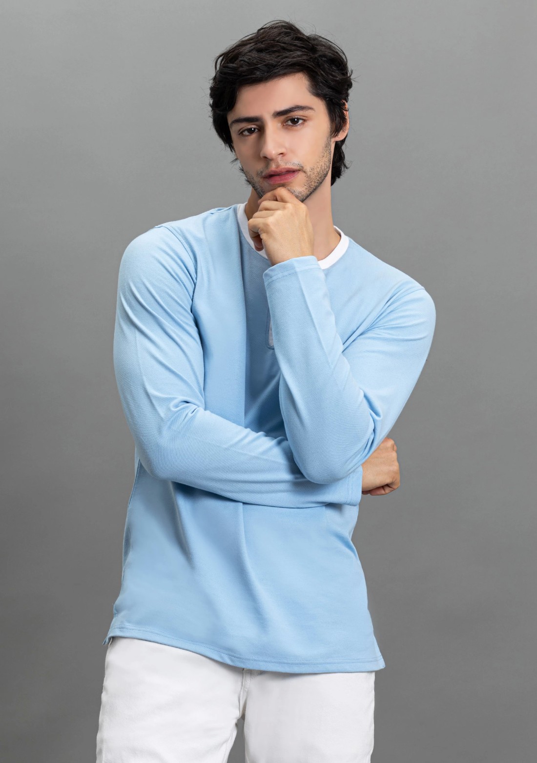 Powder Blue Regular Fit Rhysley Men's Henley Neck T-shirt