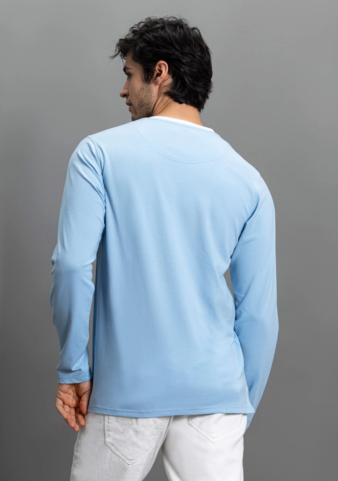 Powder Blue Regular Fit Rhysley Men's Henley Neck T-shirt