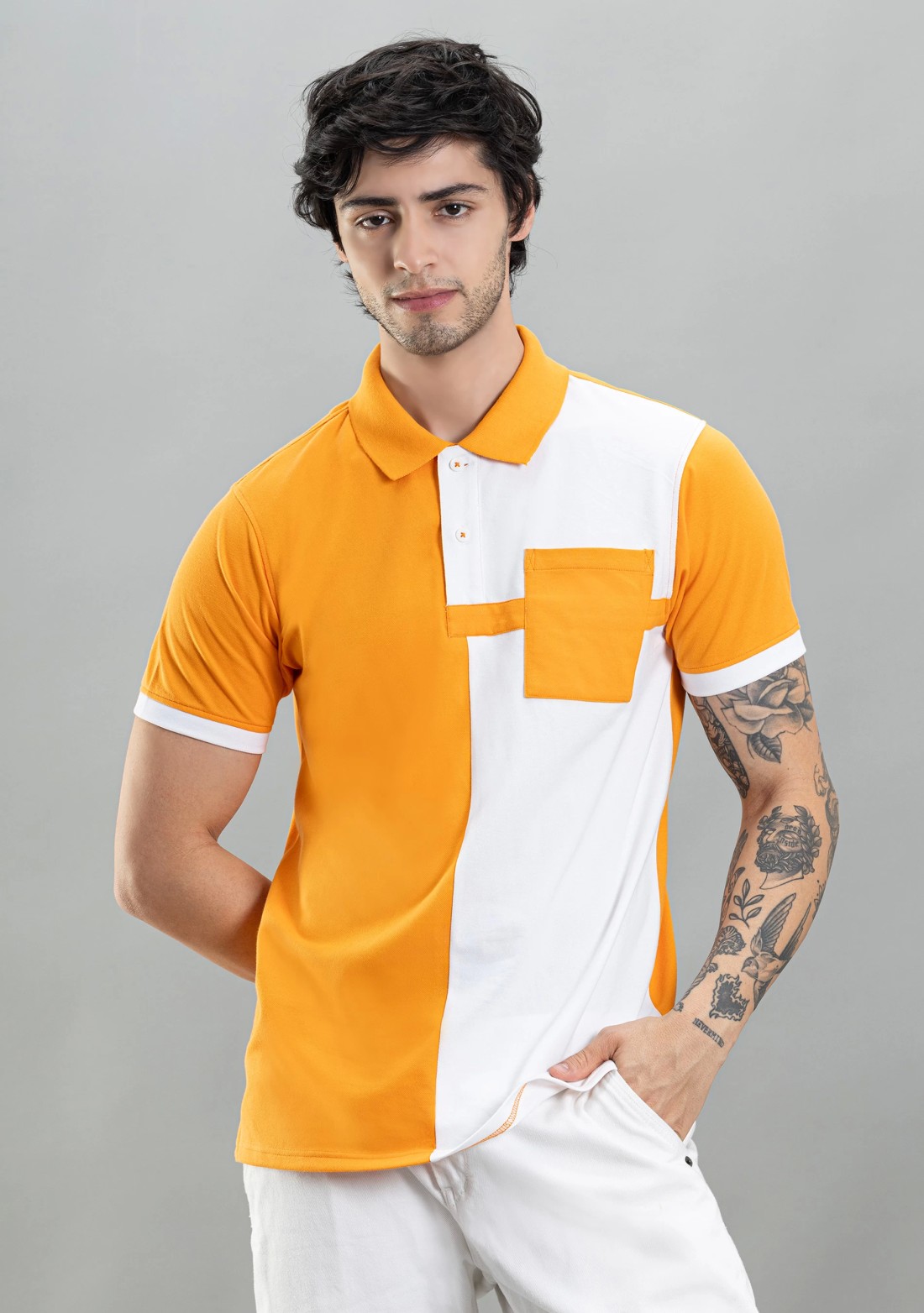 Orange and White Regular Fit Rhysley Men's Polo T-Shirt