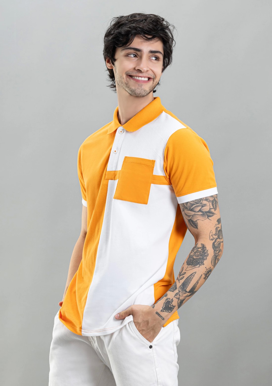 Orange and White Regular Fit Rhysley Men's Polo T-Shirt