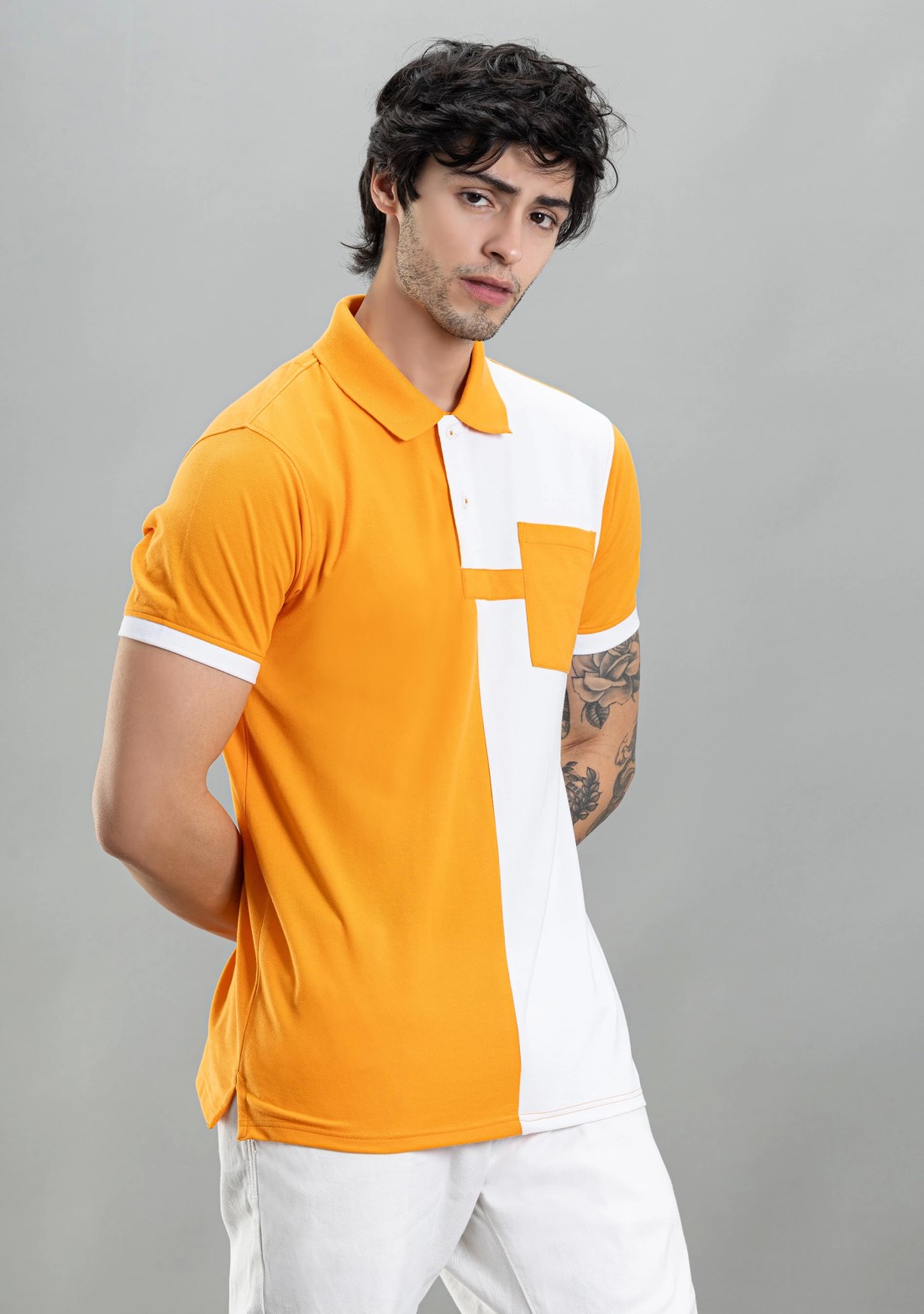 Orange and White Regular Fit Rhysley Men's Polo T-Shirt