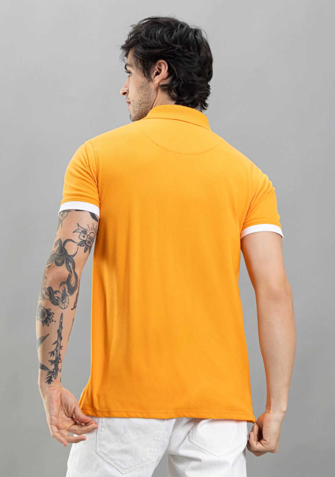 Orange and White Regular Fit Rhysley Men's Polo T-Shirt