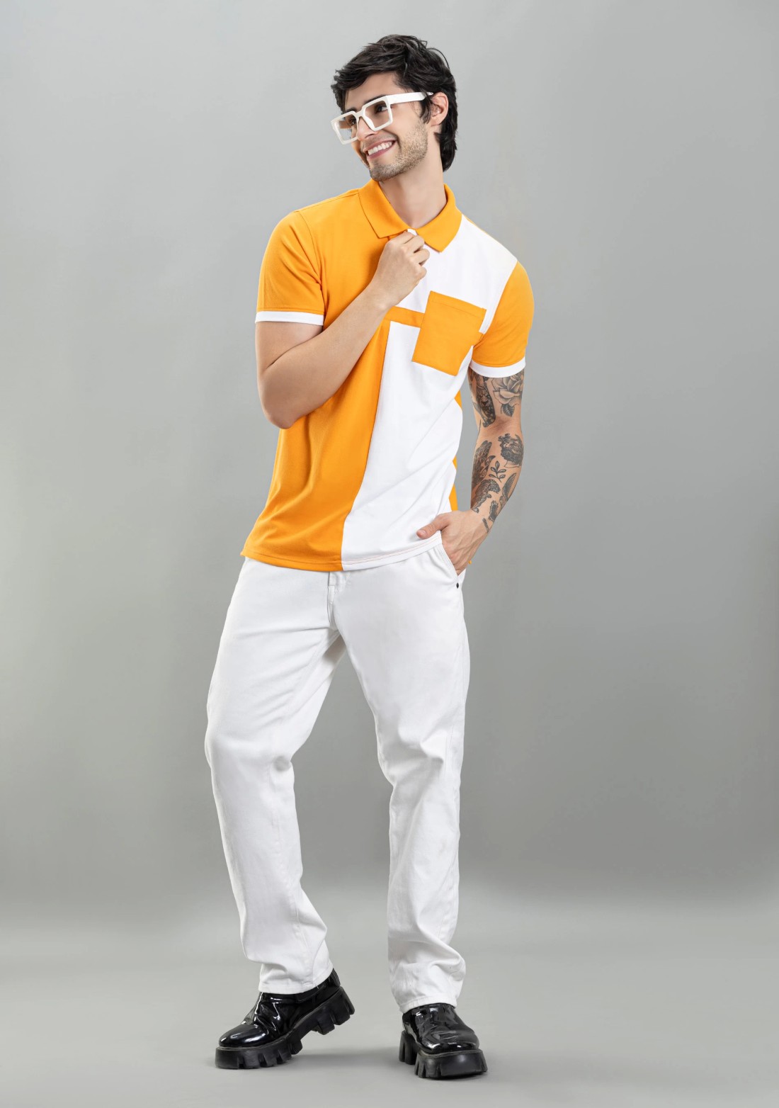 Orange and White Regular Fit Rhysley Men's Polo T-Shirt