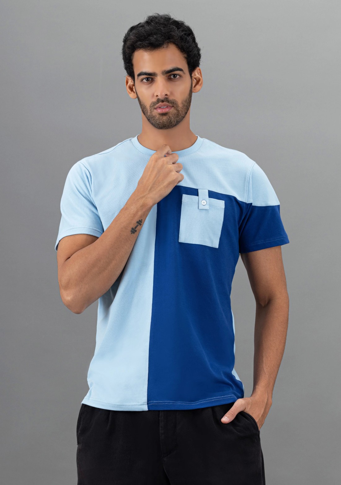 Blue Dual Shade regular Fit Rhysley Men's Crew Neck T-shirt