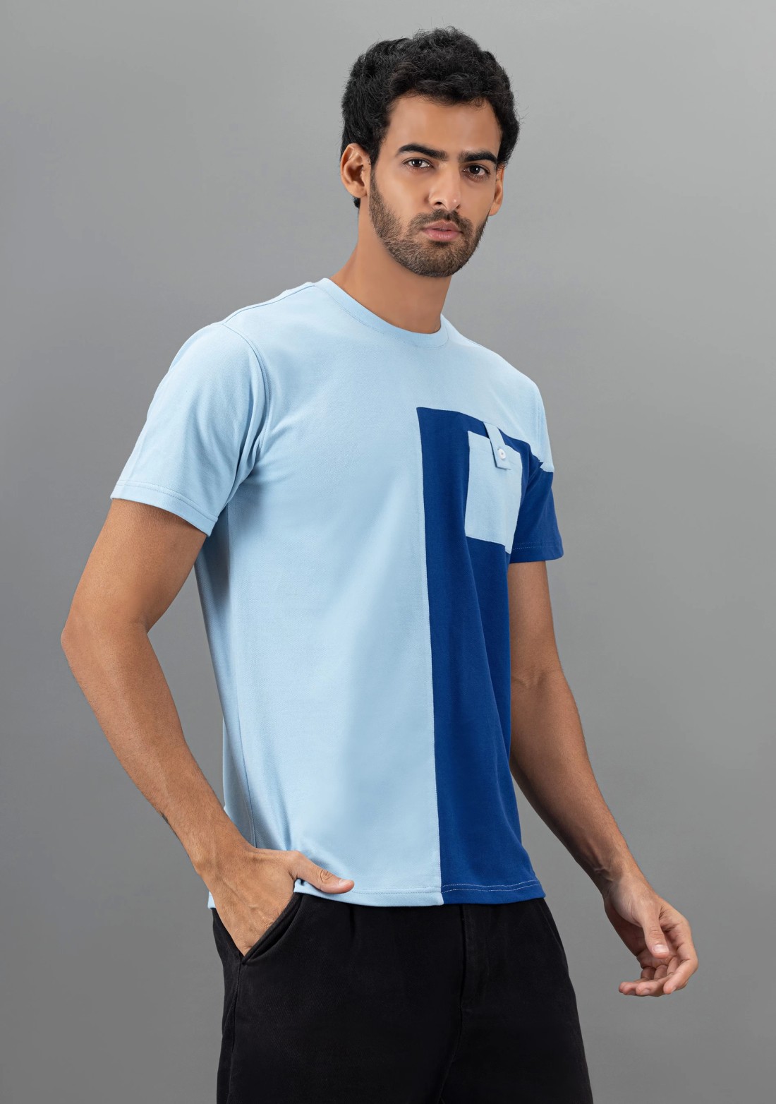 Blue Dual Shade regular Fit Rhysley Men's Crew Neck T-shirt