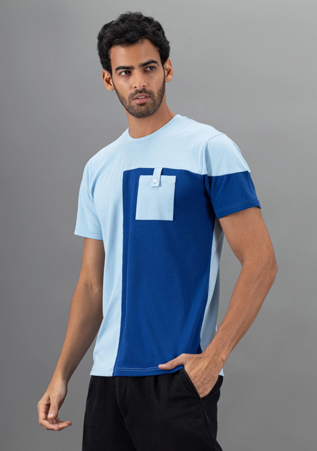 Blue Dual Shade regular Fit Rhysley Men's Crew Neck T-shirt