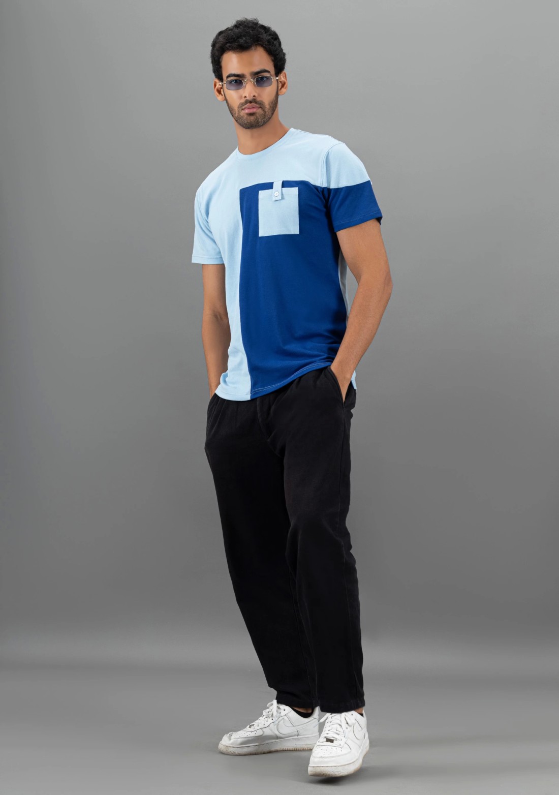 Blue Dual Shade regular Fit Rhysley Men's Crew Neck T-shirt