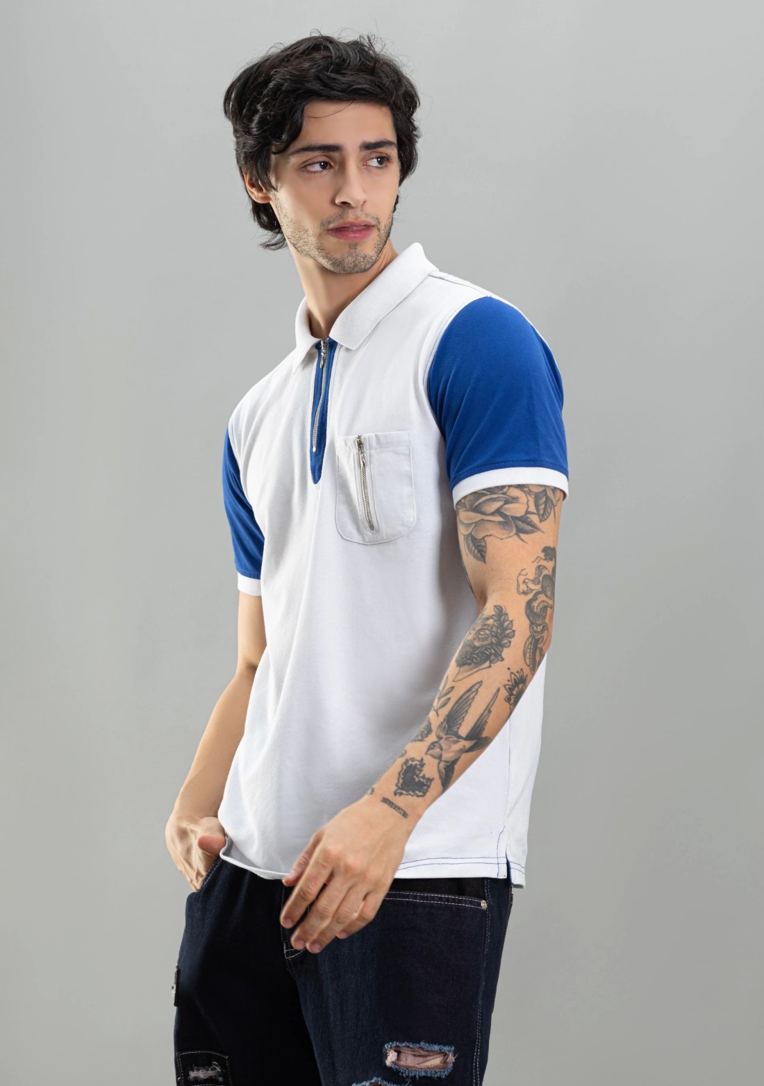 White and Blue Regular Fit Rhysley Men's Polo T-Shirt