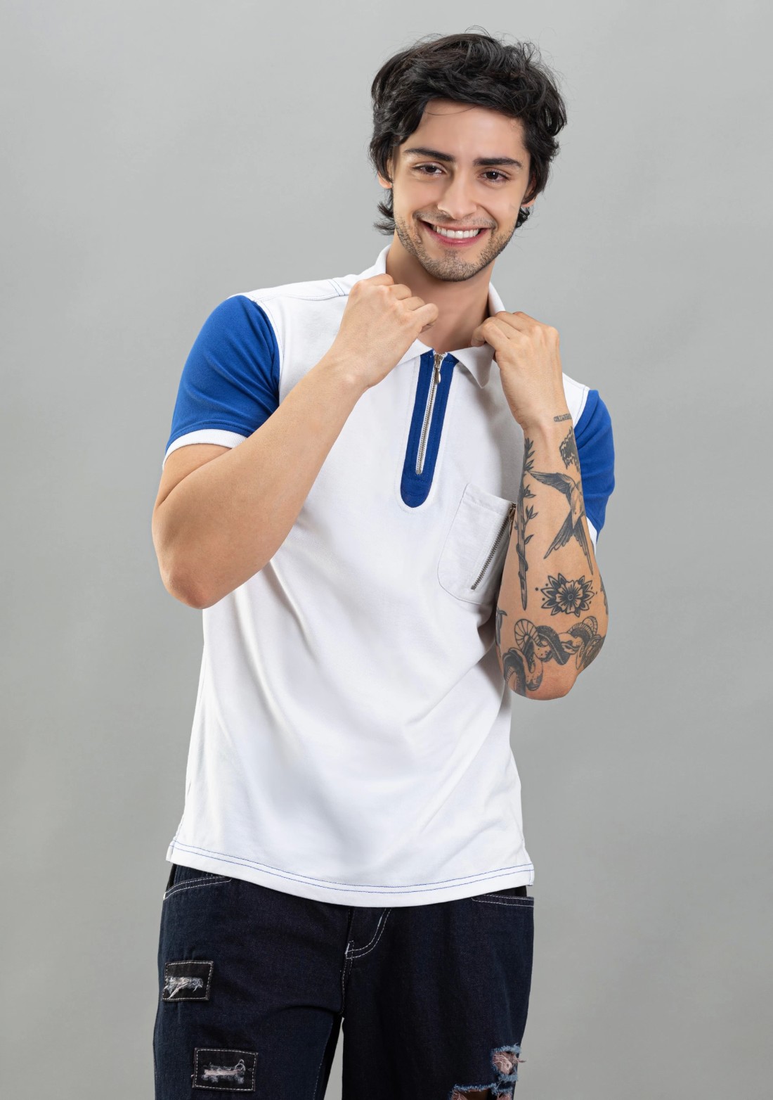 White and Blue Regular Fit Rhysley Men's Polo T-Shirt