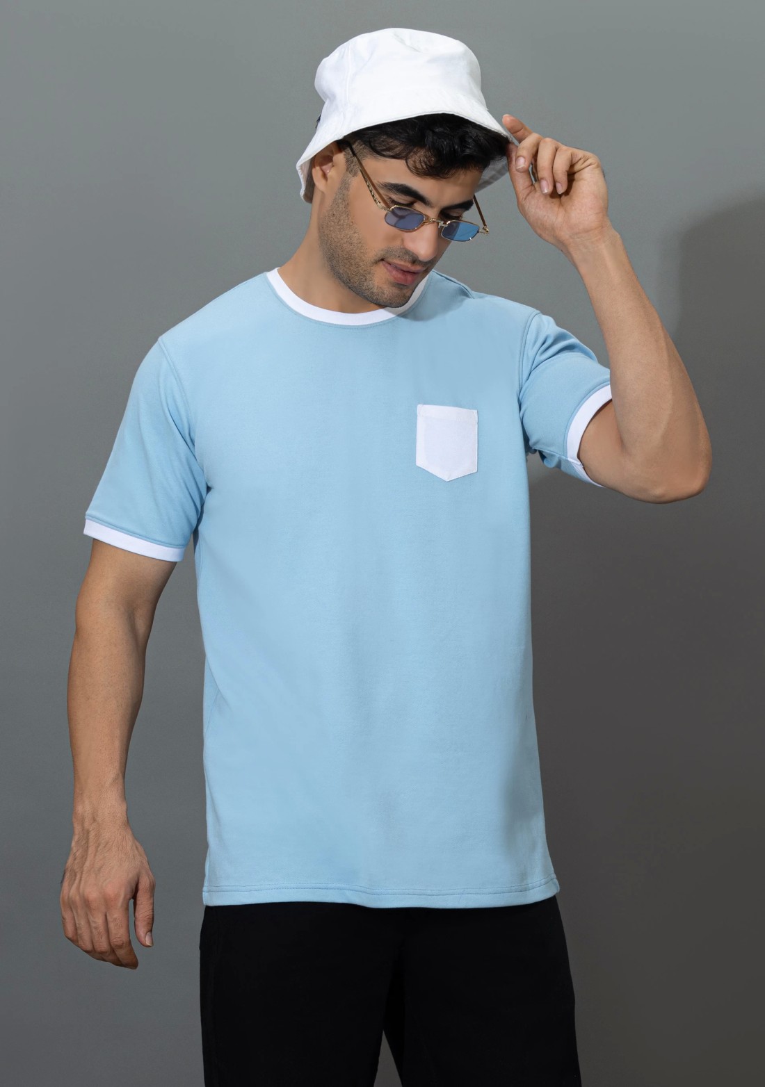 Powder blue Regular Fit Rhysley Men's Crew Neck T-Shirt