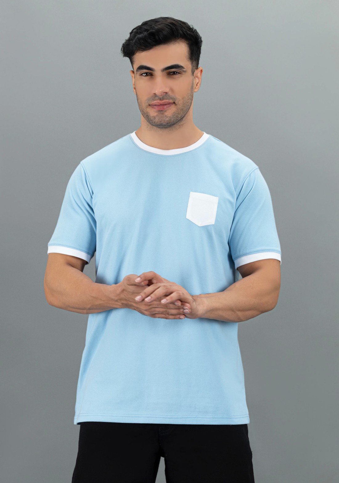 Powder blue Regular Fit Rhysley Men's Crew Neck T-Shirt