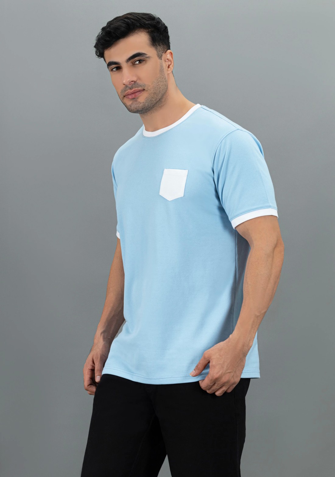 Powder blue Regular Fit Rhysley Men's Crew Neck T-Shirt