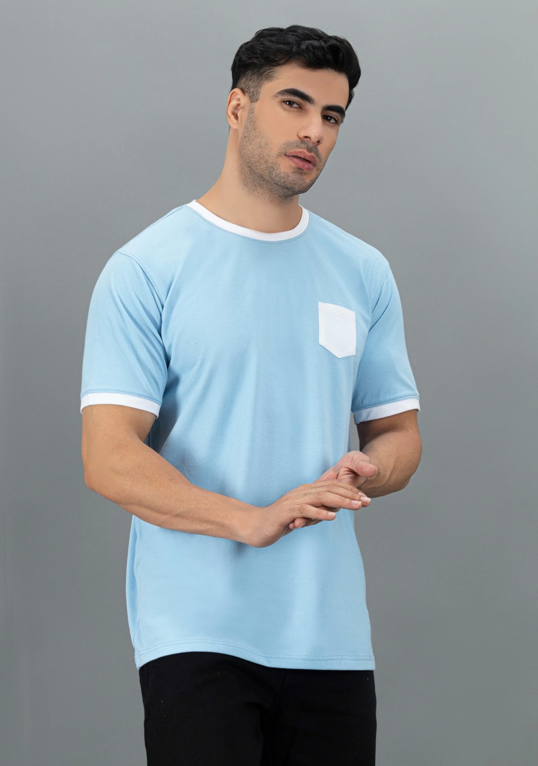 Powder blue Regular Fit Rhysley Men's Crew Neck T-Shirt