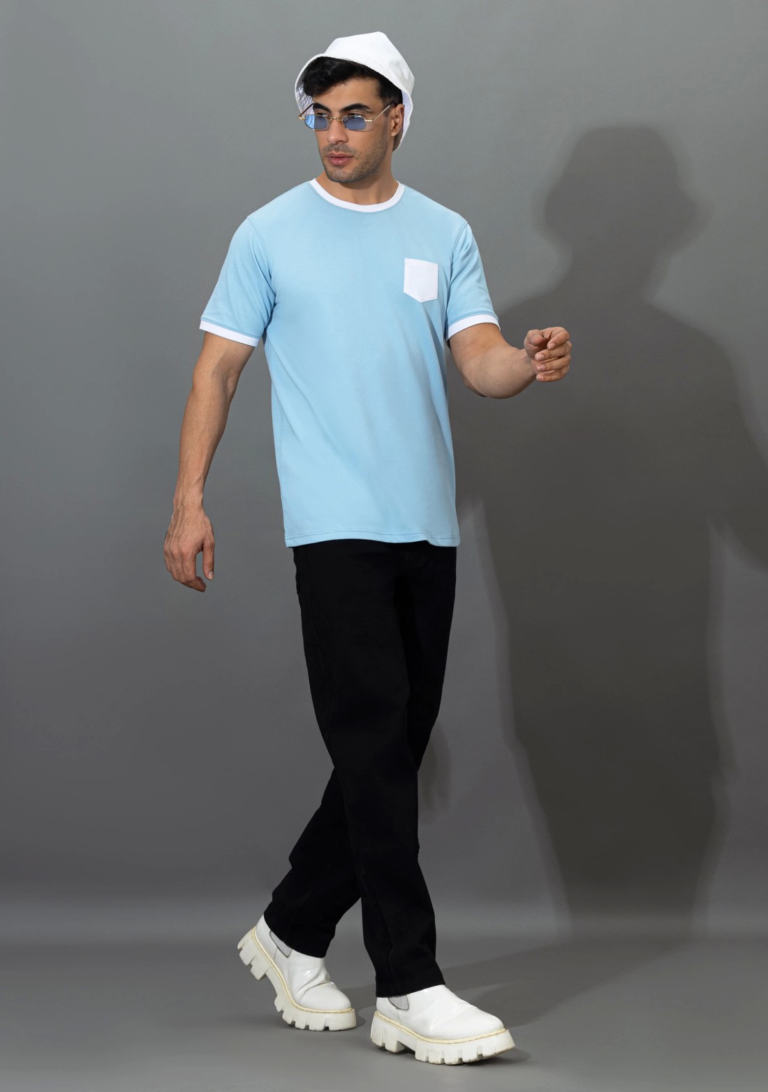 Powder blue Regular Fit Rhysley Men's Crew Neck T-Shirt