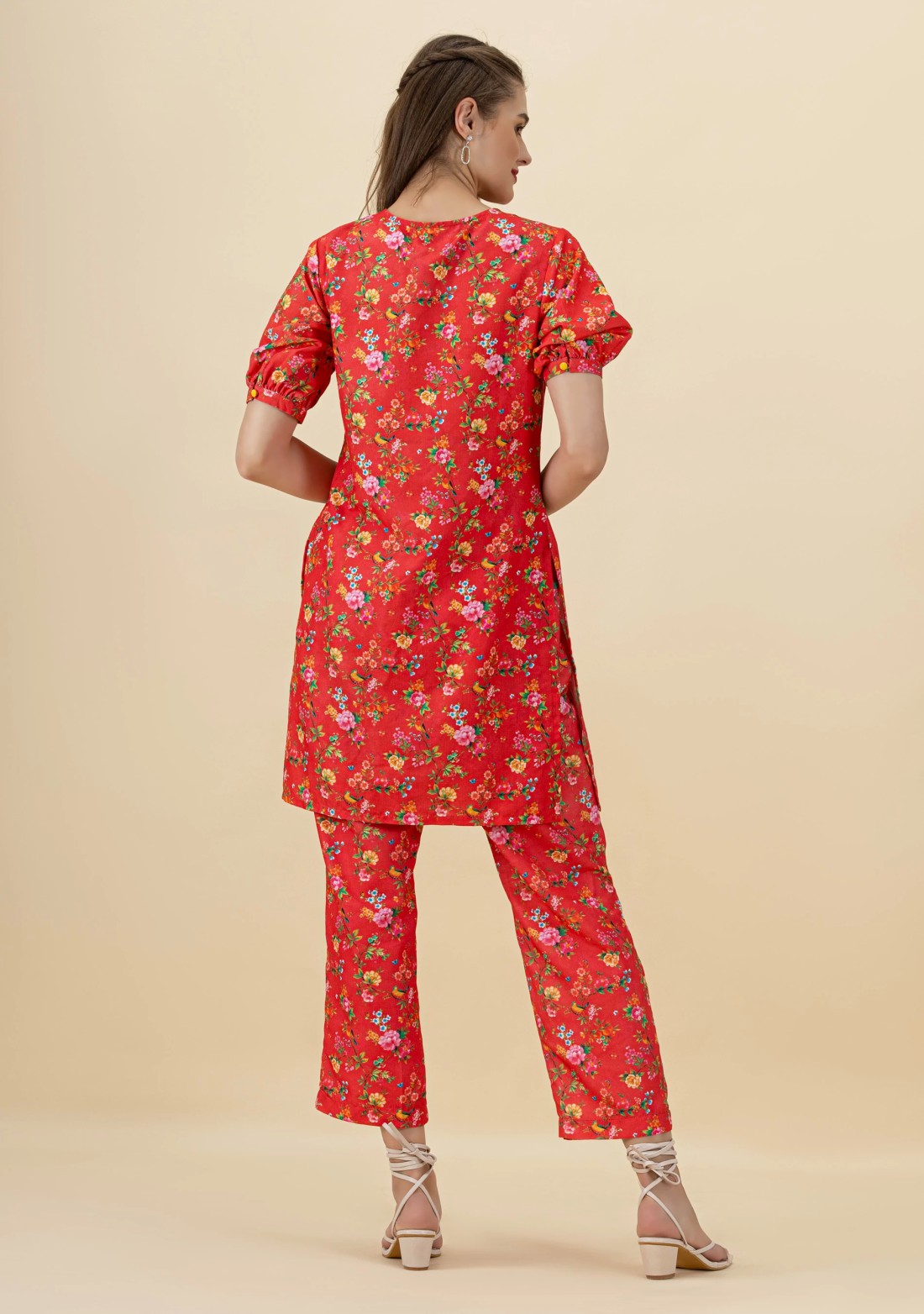 Red Floral Print Rayon Straight Kurta Pant Co-Ord Set