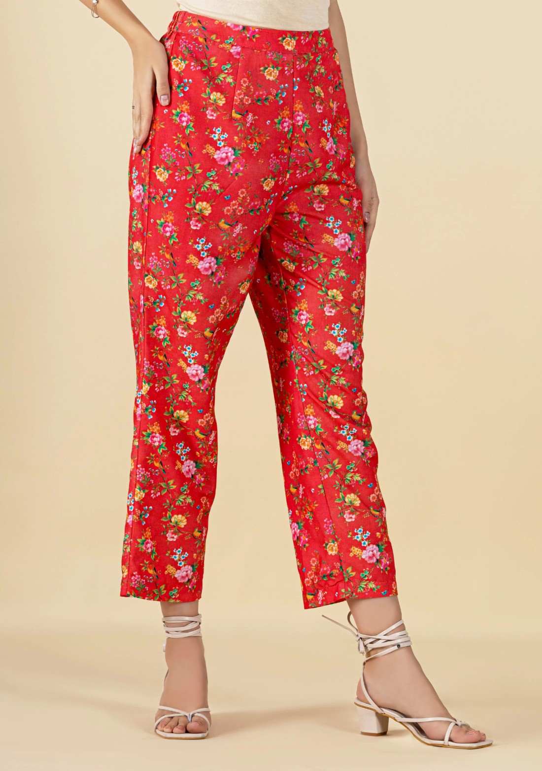 Red Floral Print Rayon Straight Kurta Pant Co-Ord Set