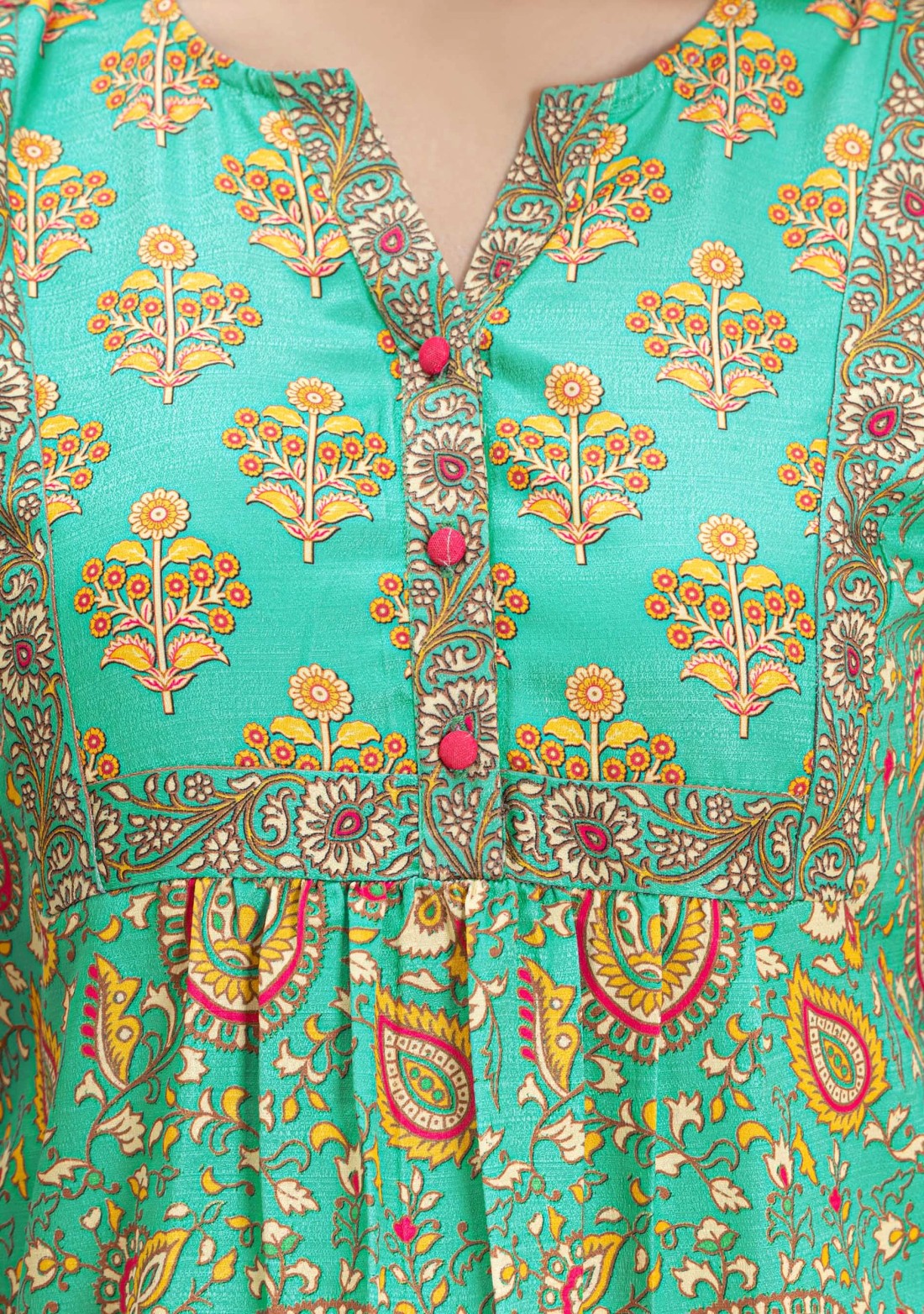 Mint Green Ethnic Print A-Line Top