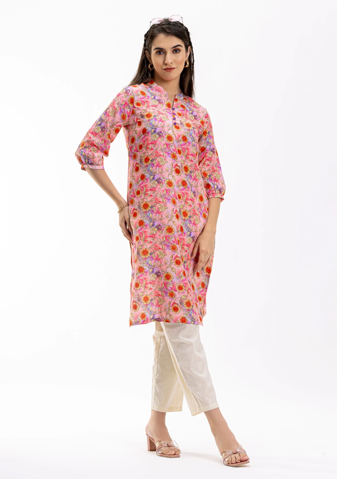 Multi-Colour Floral Printed Rayon Straight Kurta