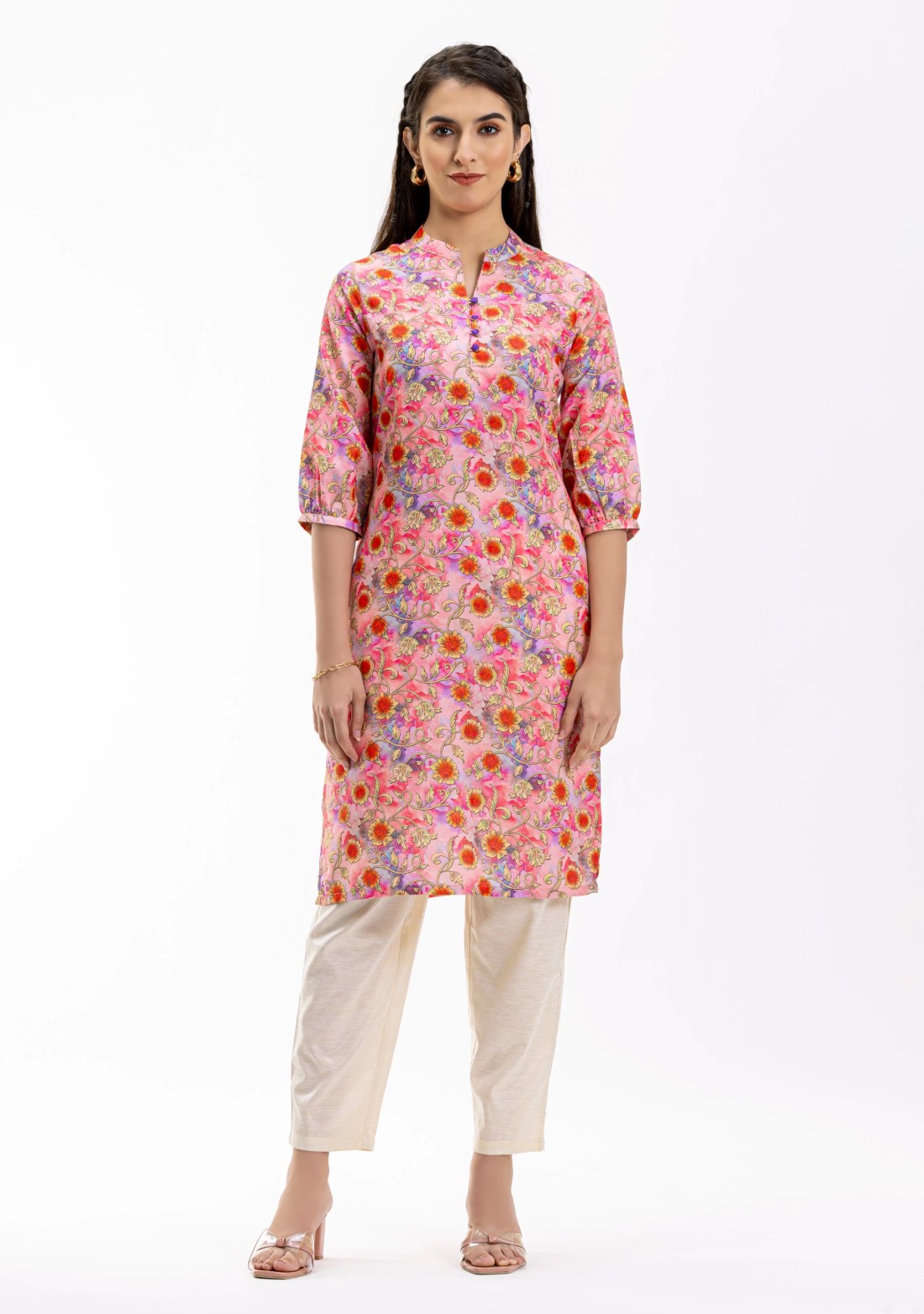 Multi-Colour Floral Printed Rayon Straight Kurta