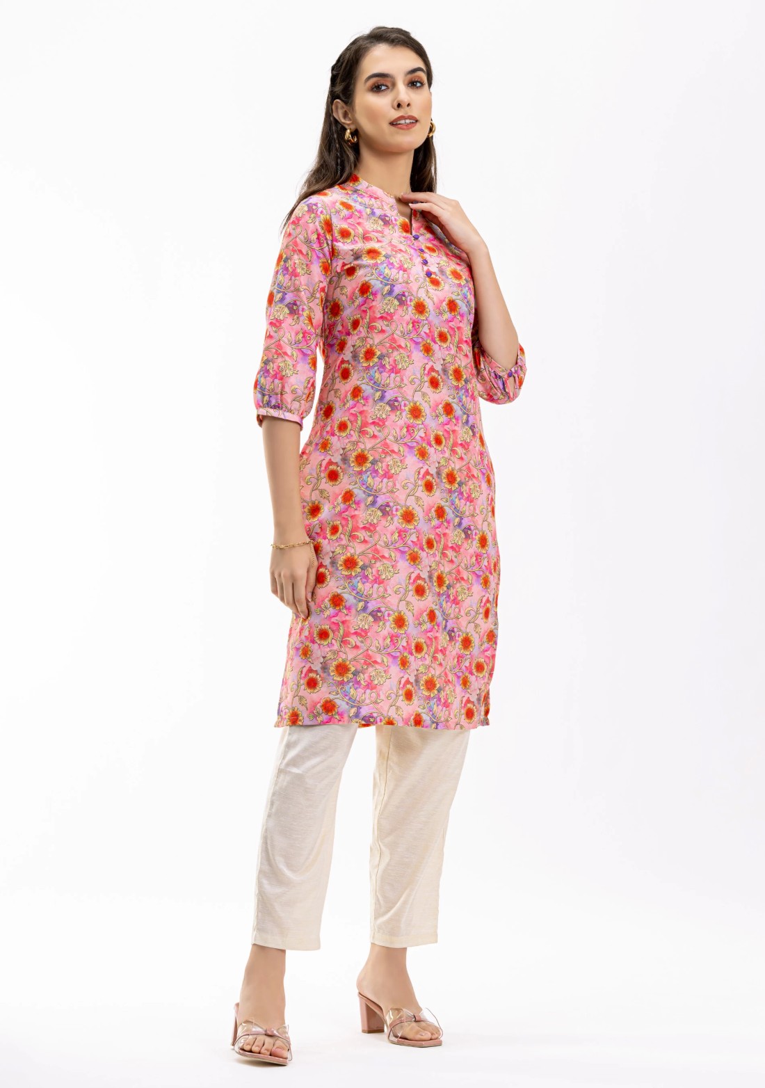 Multi-Colour Floral Printed Rayon Straight Kurta