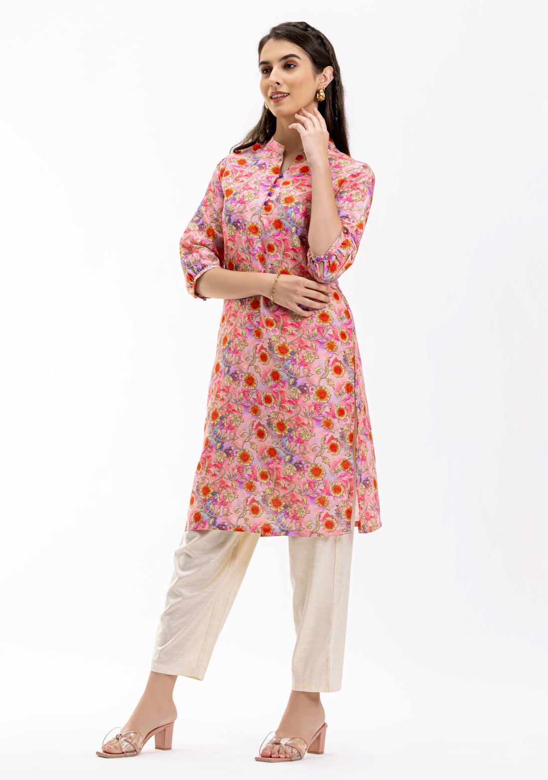 Multi-Colour Floral Printed Rayon Straight Kurta