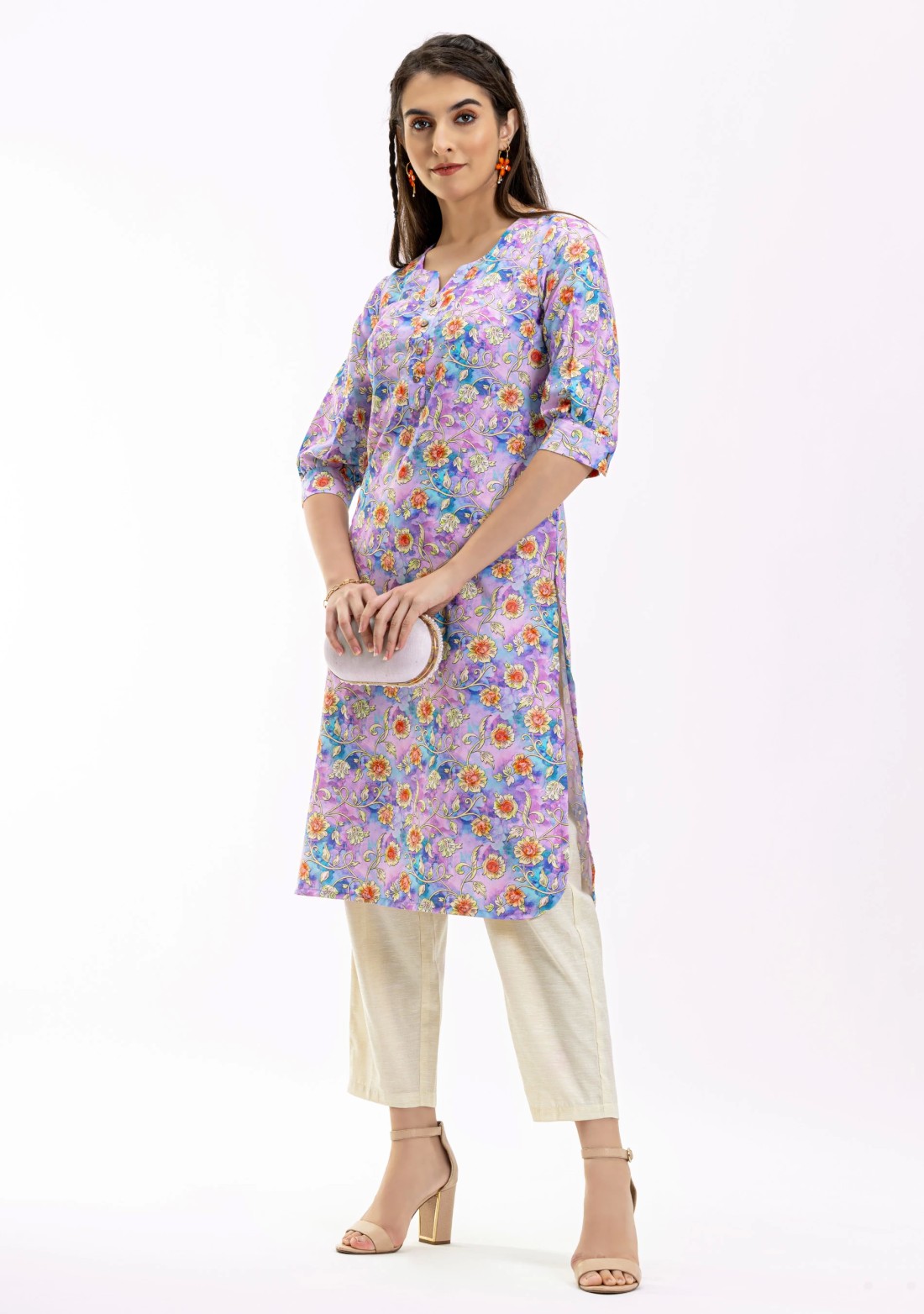 Multi-Colour Floral Printed Rayon Straight Kurta