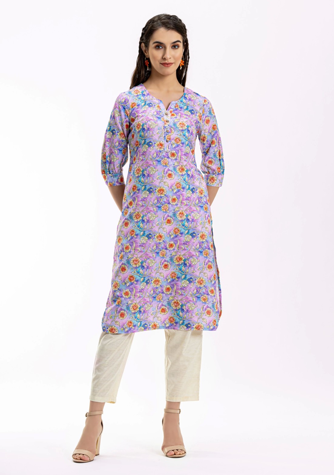 Multi-Colour Floral Printed Rayon Straight Kurta