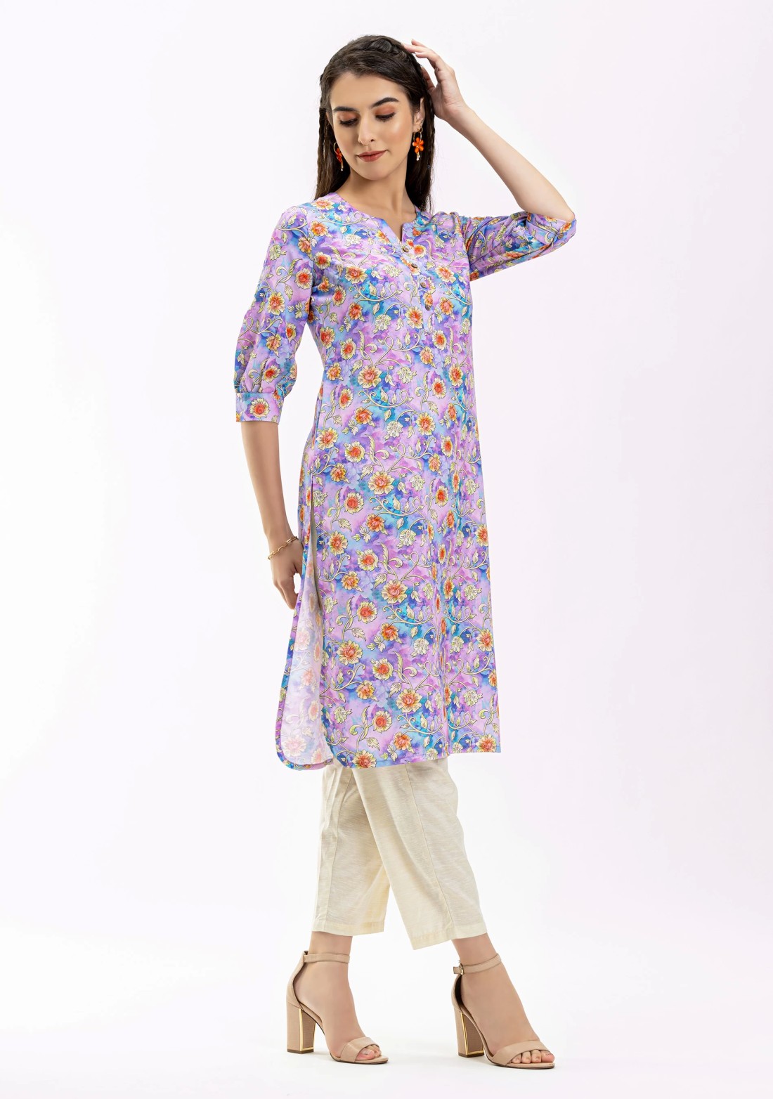 Multi-Colour Floral Printed Rayon Straight Kurta