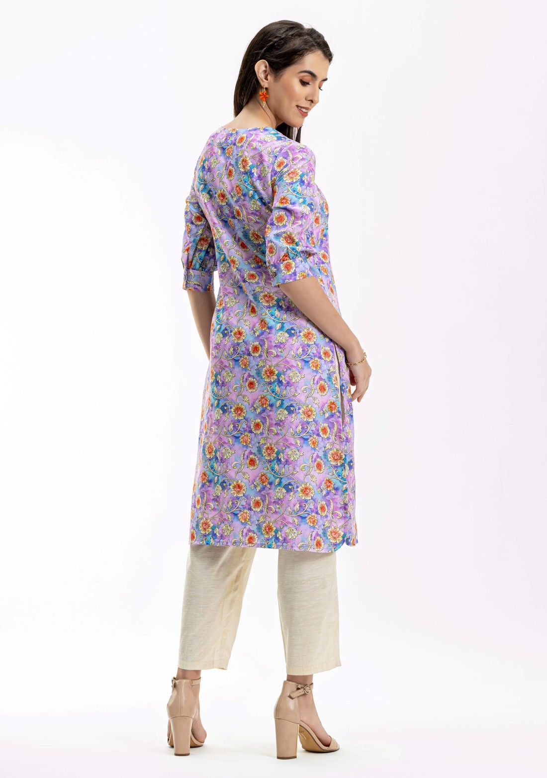 Multi-Colour Floral Printed Rayon Straight Kurta