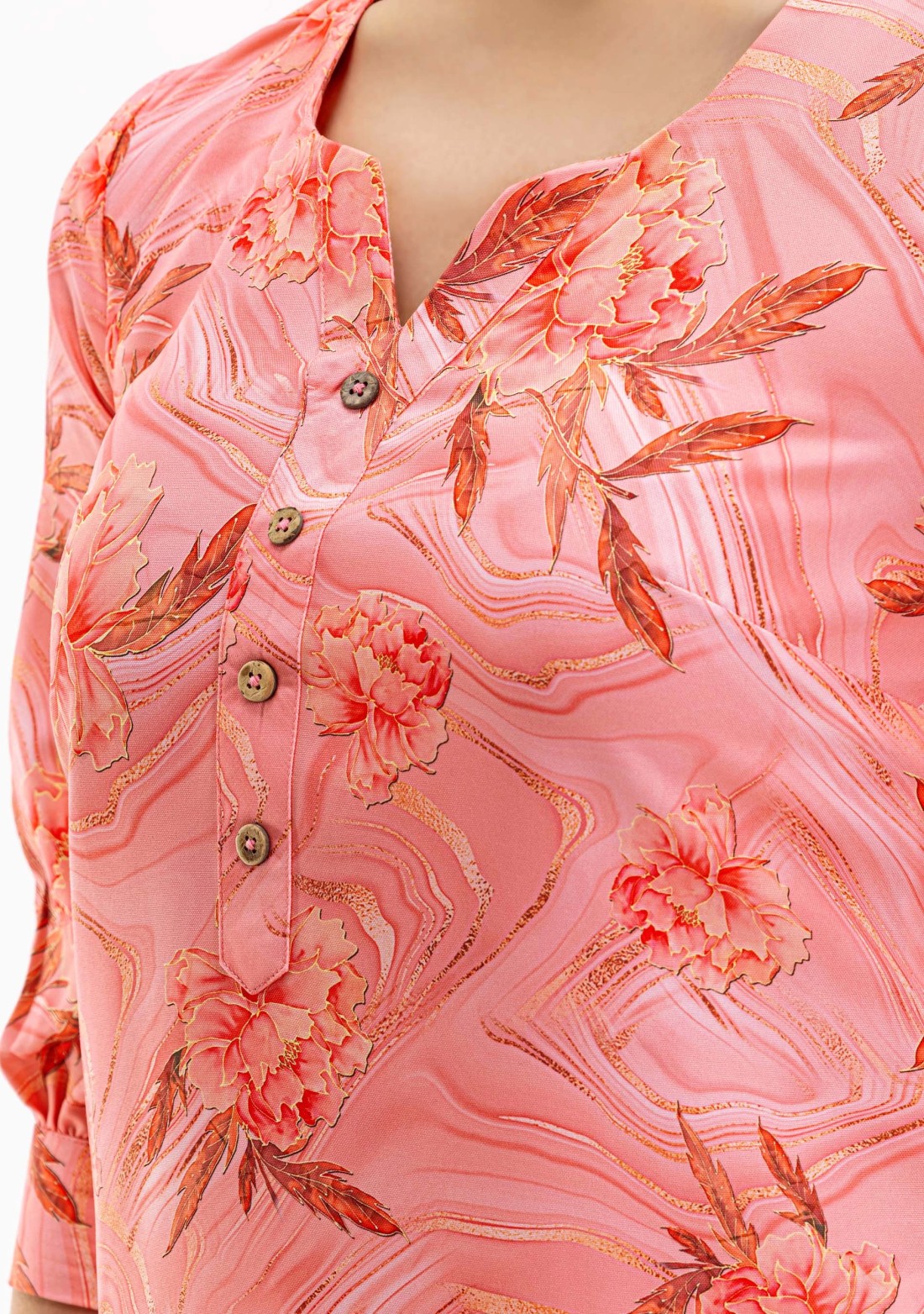 Pink Floral Print Rayon Straight Kurta