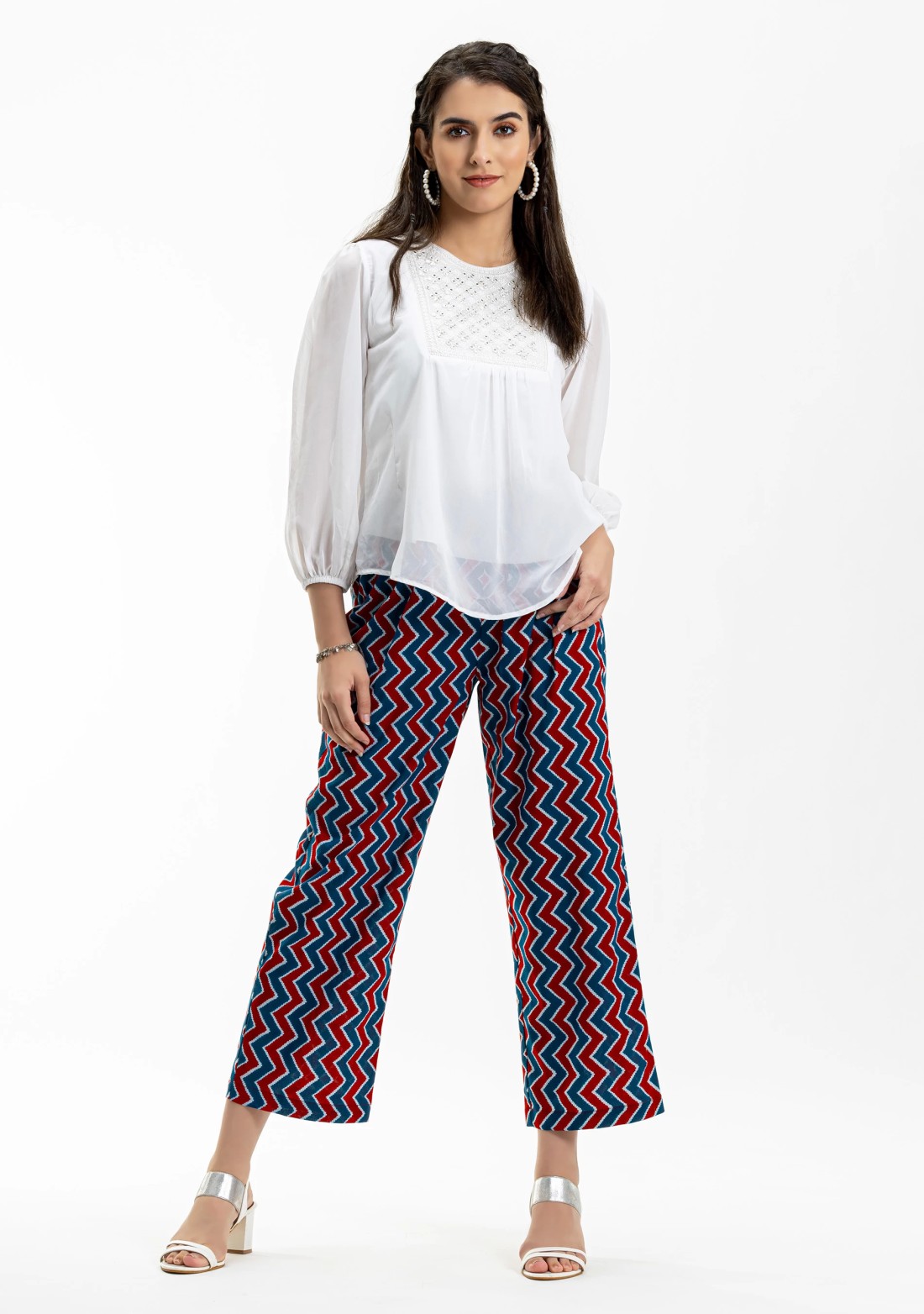 Chevron Print Cotton Palazzo Pants