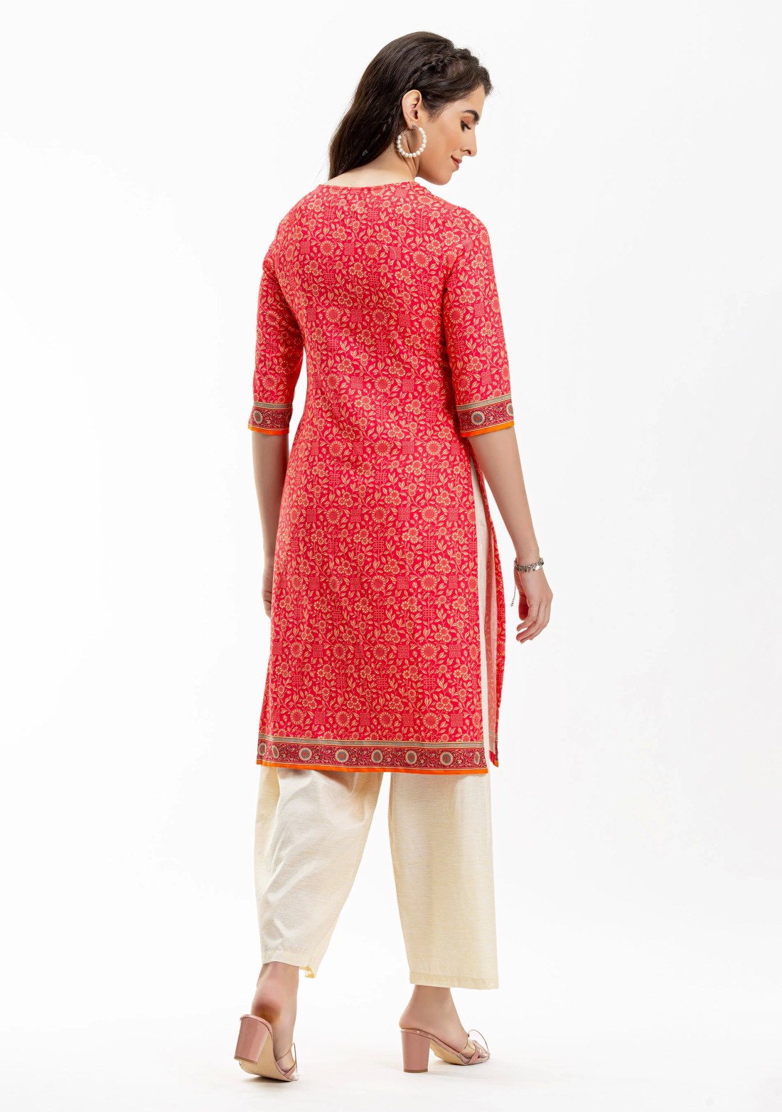 Pink Ethnic Motif Print Rayon Straight Kurta