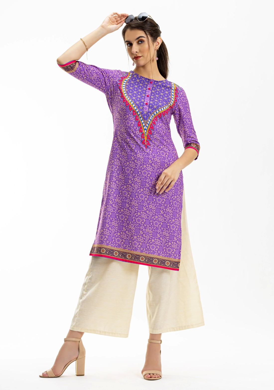 Purple Ethnic Motif Print Rayon Straight Kurta