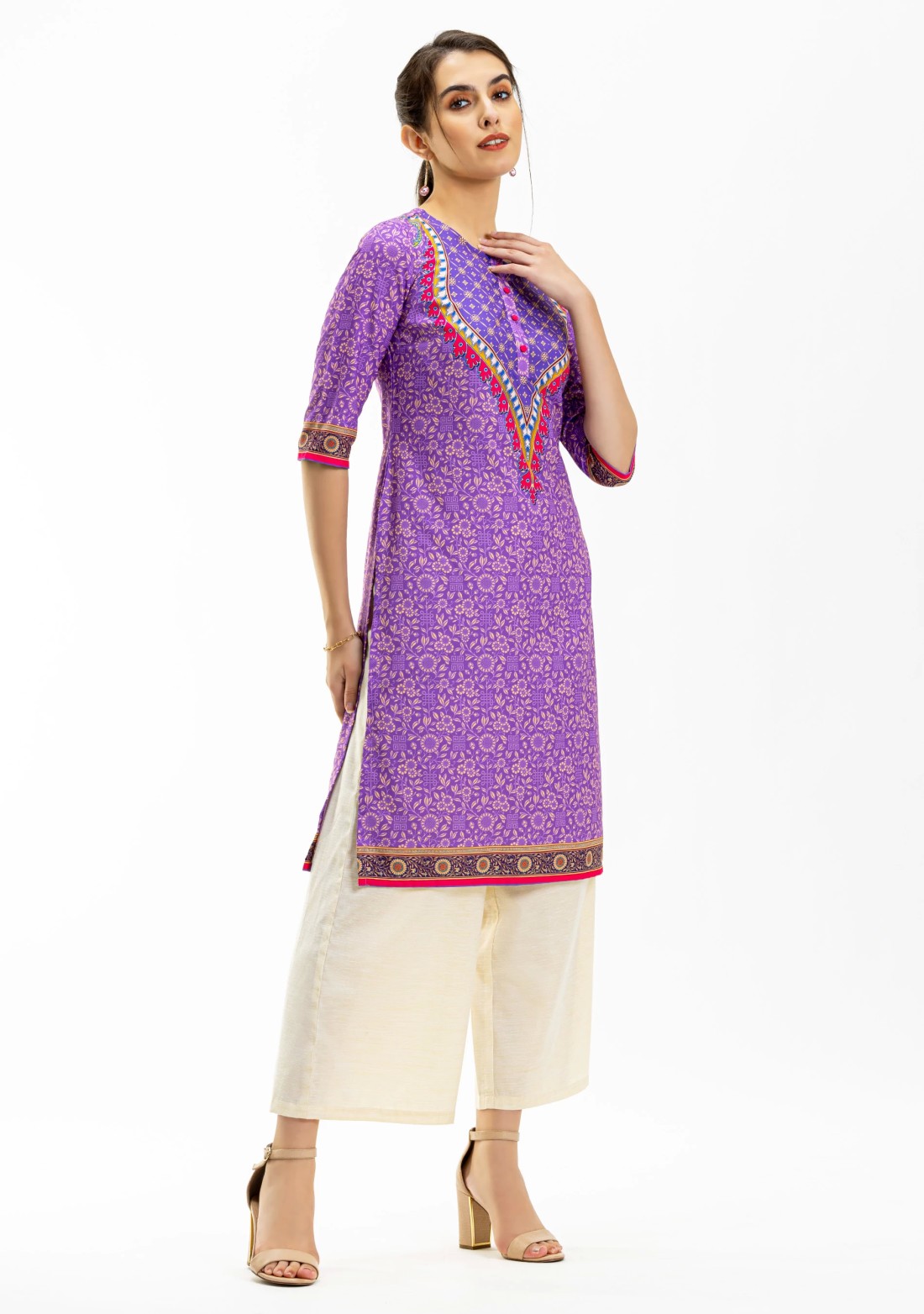 Purple Ethnic Motif Print Rayon Straight Kurta