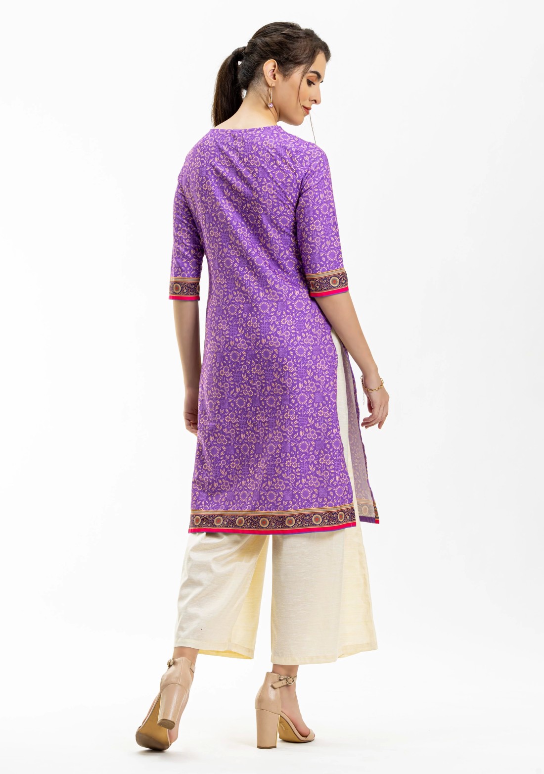 Purple Ethnic Motif Print Rayon Straight Kurta