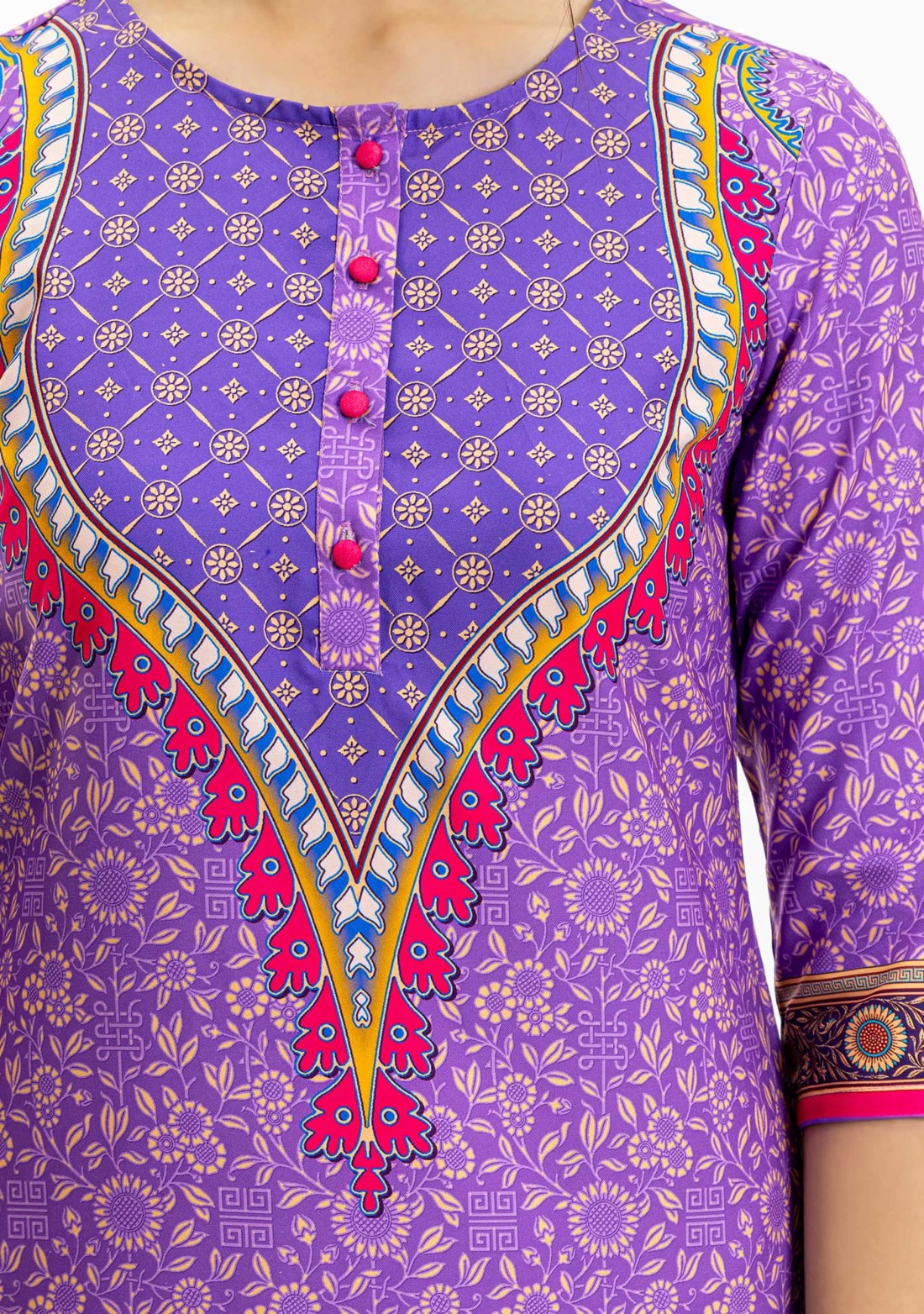 Purple Ethnic Motif Print Rayon Straight Kurta