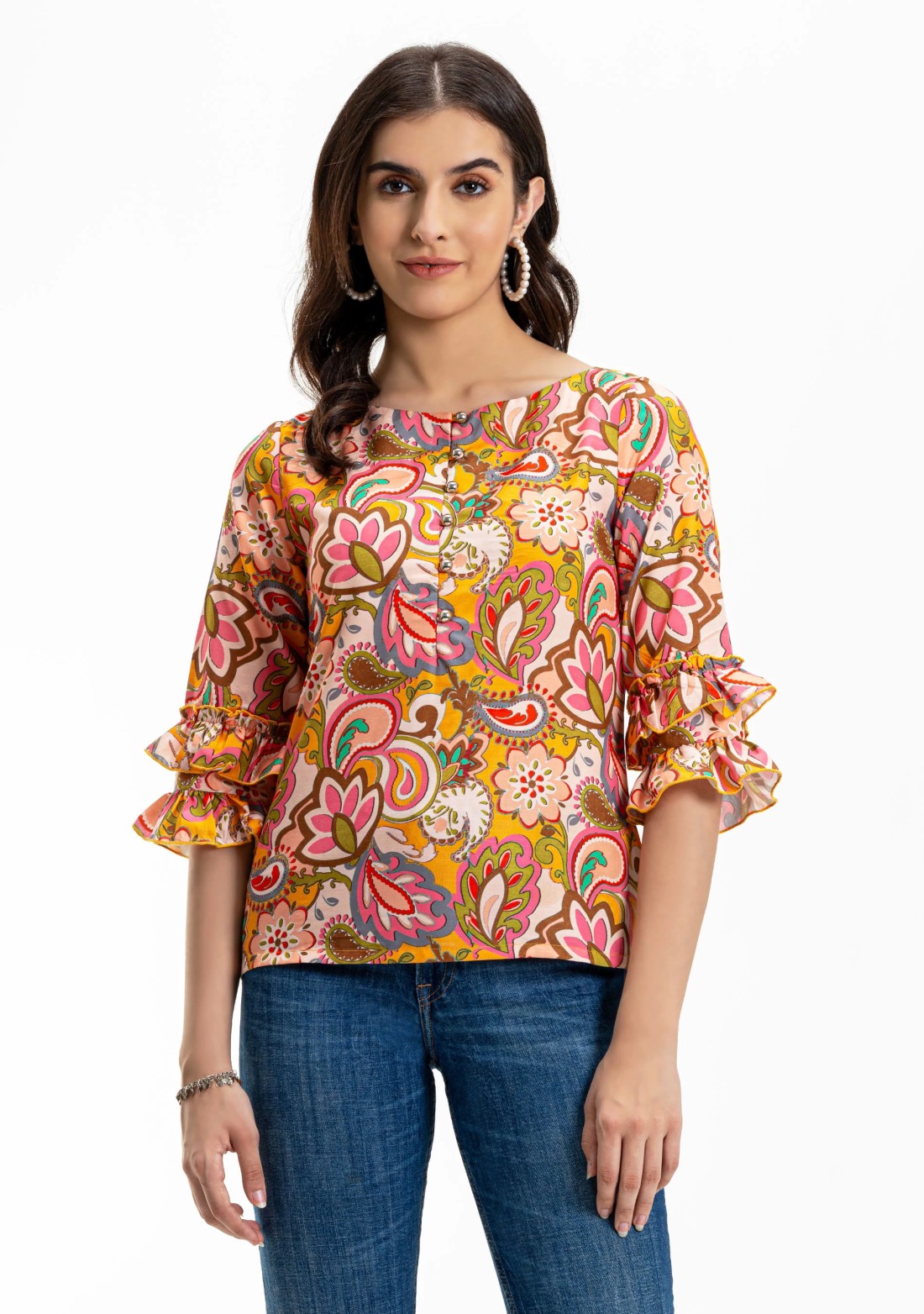 Multi Colour Ethnic Motif Print Rayon Top