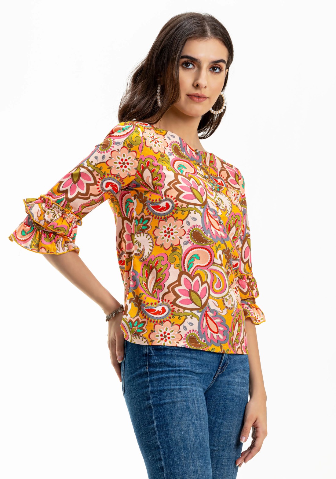 Multi Colour Ethnic Motif Print Rayon Top