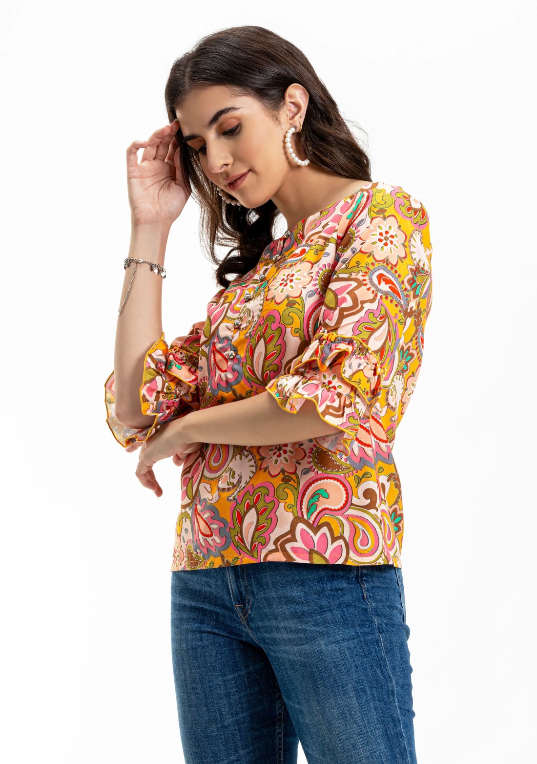 Multi Colour Ethnic Motif Print Rayon Top