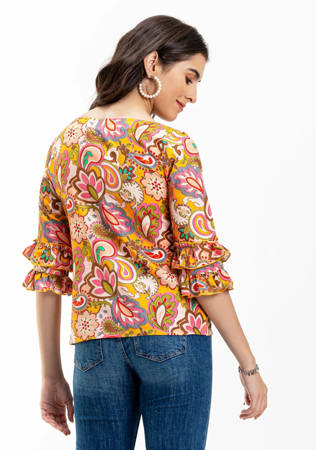 Multi Colour Ethnic Motif Print Rayon Top