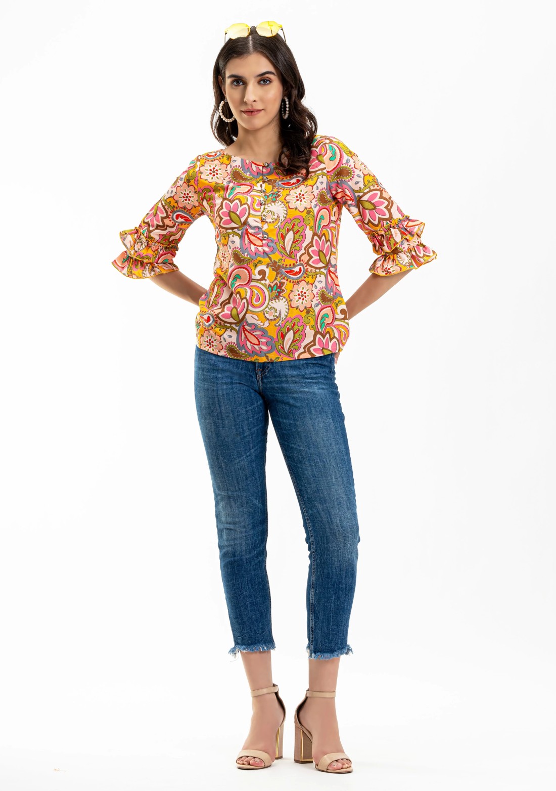 Multi Colour Ethnic Motif Print Rayon Top