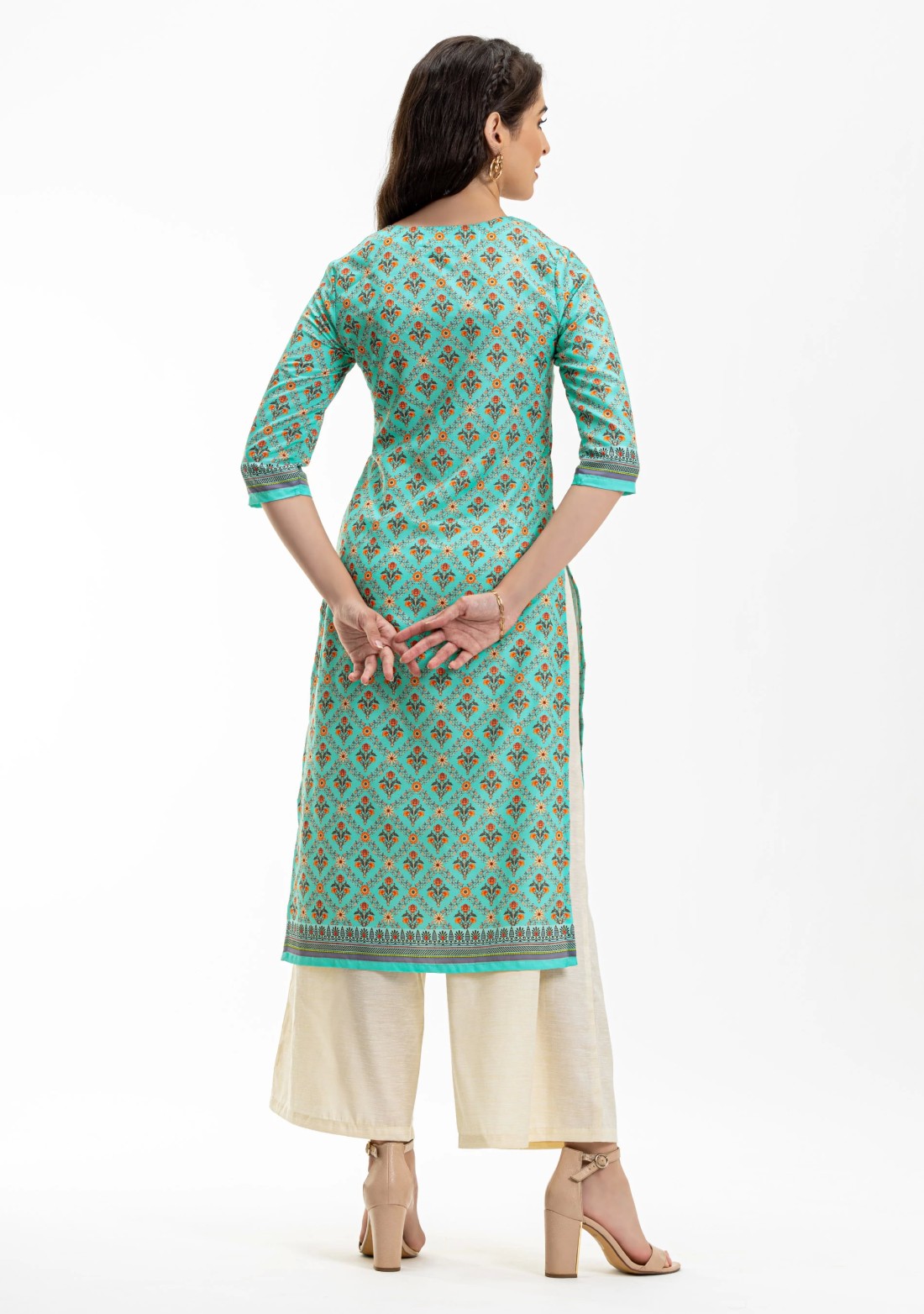 Green Ethnic Print Rayon Straight Kurta