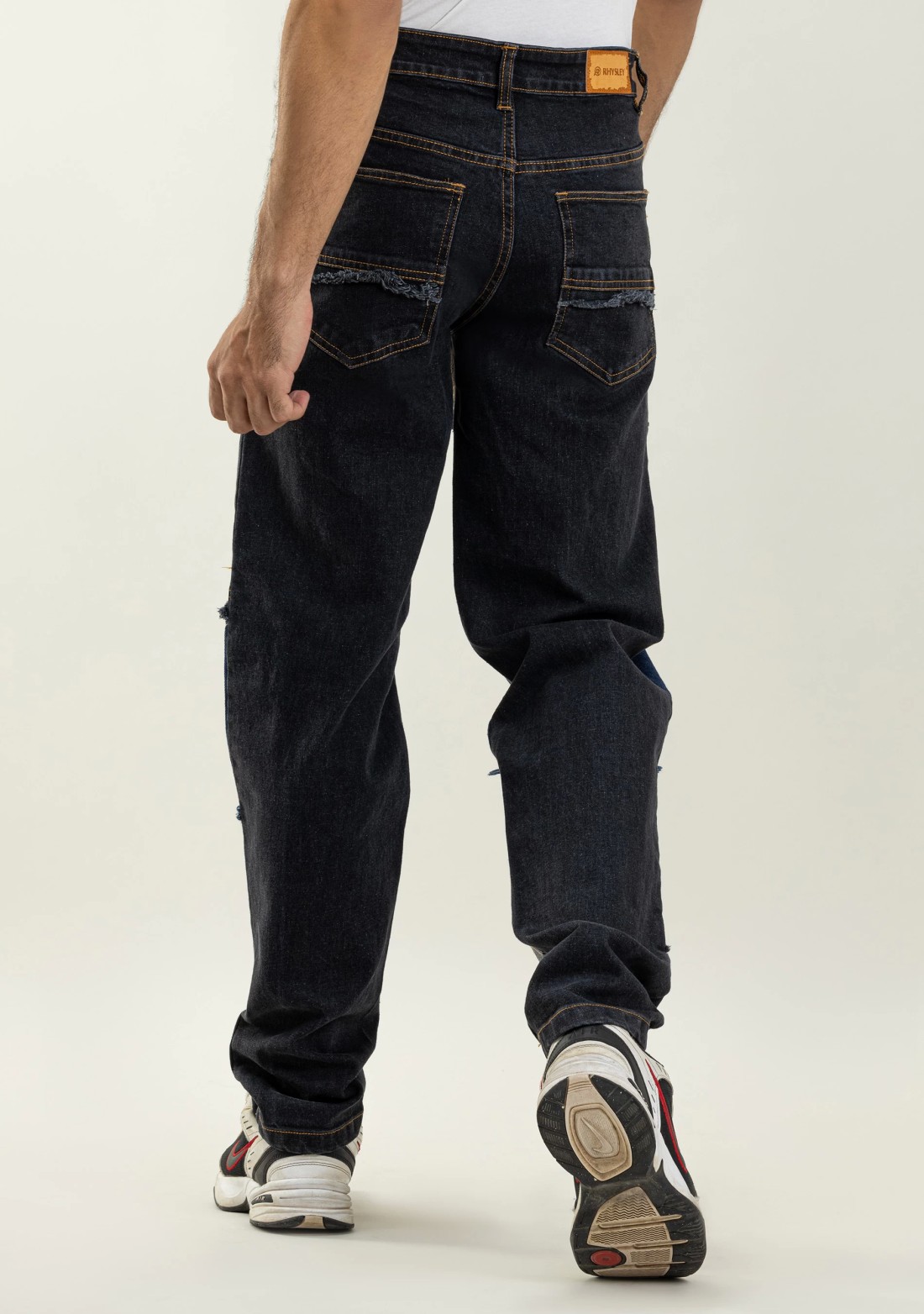 Black Relaxed Straight Fit Rhysley Men's Fashion Jeans