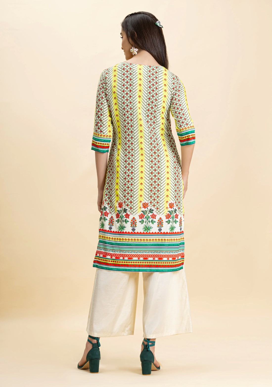 Multi-Colour Ethnic Print Rayon Straight Kurta