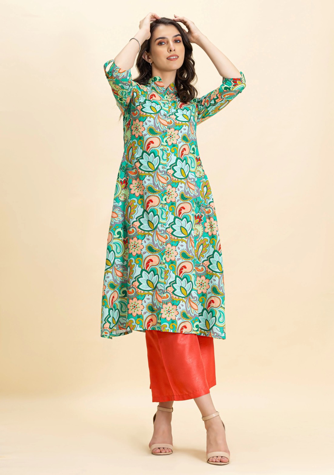 Multi Colour Ethnic Print Rayon A-Line Kurta